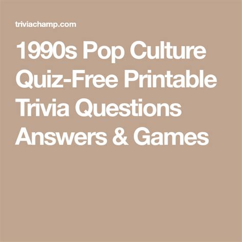 There are 294 1970s music quizzes and 2,940 1970s music trivia questions in this category. 1990s Pop Culture Quiz-Free Printable Trivia Questions ...