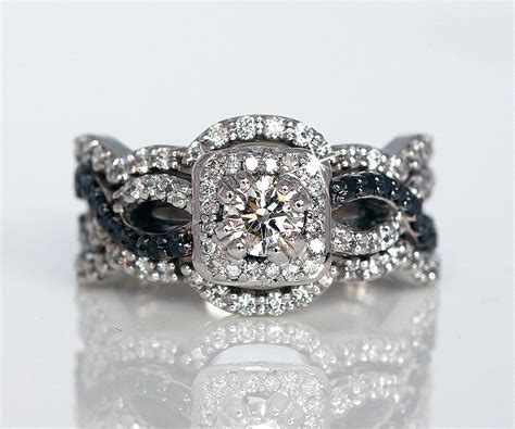 Black And White Diamond Halo Engagement Ring Ambrosia