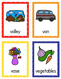 Ask them to color the words and the pictures with this activity, . Things that Start with V Cards - Alphabet Printables | A ...
