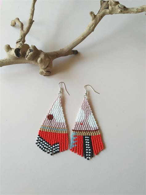 Seed Bead Fringe Earrings Bohemian Long Beaded Dangle Etsy