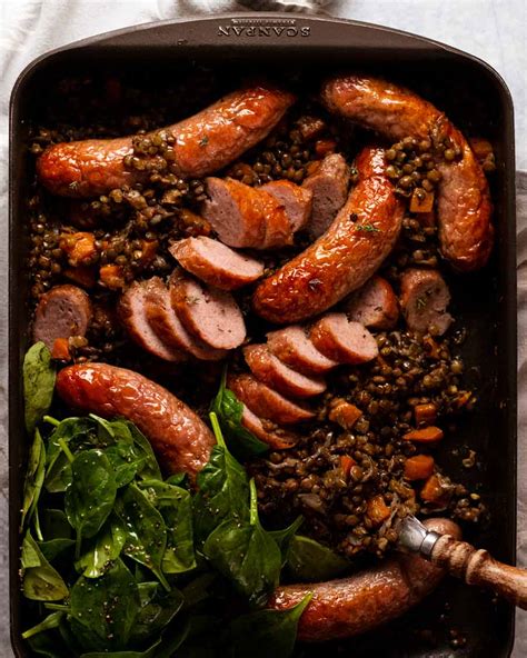 One Pan Baked Sausage And Lentils Yumfood4u