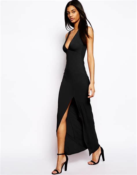 Lyst Asos Sleeveless Maxi Dress With Deep Plunge Black In Black