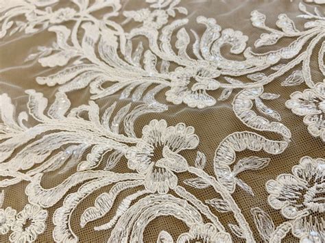 Exquisite Ivory Bridal Lace Fabric With Sequins Alencon Lace Etsy Canada