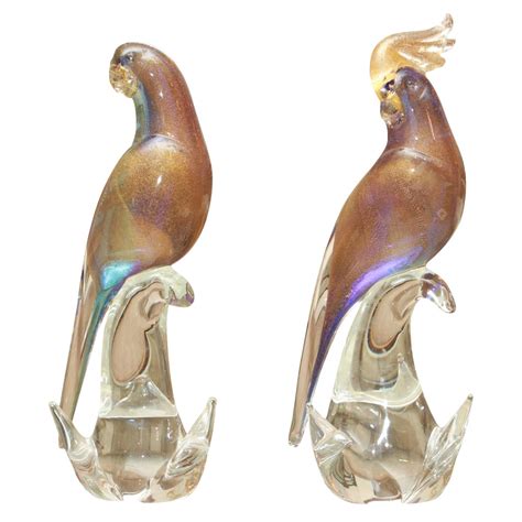 1960s Vintage Opalescent Murano Glass Bird Figurines A