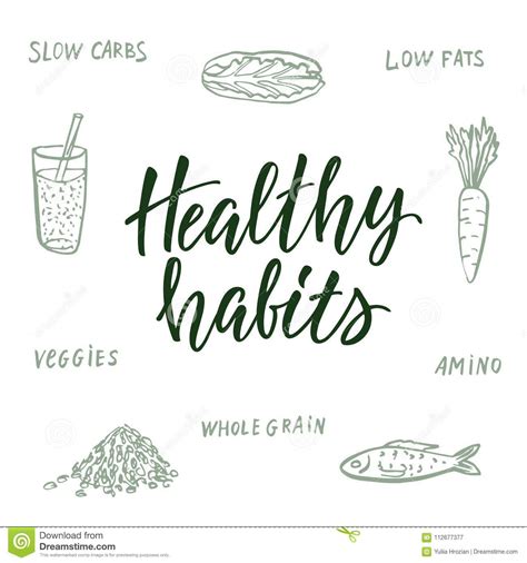 Food plays a huge part in keeping us healthy and so we need t. Healthy Habits! Calligraphic Quote And Background About ...