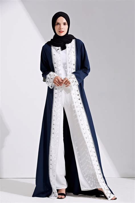 Fashion Muslim Lace Maxi Dress Open Abaya Cardigan Long Robe Gowns Tunic Kimono Jubah Middle