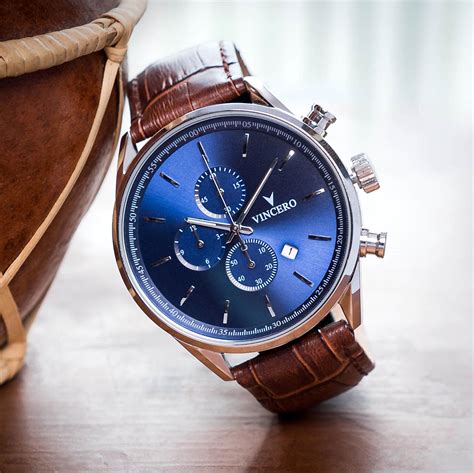 Vincero Luxury Menâ€™s Chrono S Wrist Watch â€” Blue Dial With Brown