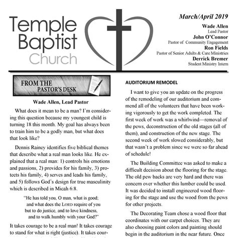 Marchapril 2019 Newsletter Temple Baptist Church Of Rogers Ar