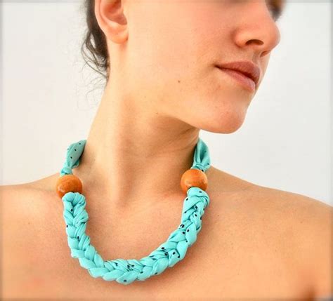 Braided Fabric Necklace With Large Wooden Beads Diy Necklace Braid