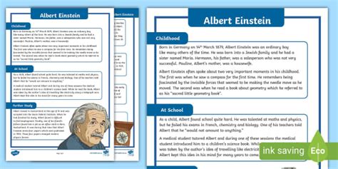 Albert Einstein Fact File Year 5 6 Science Twinkl