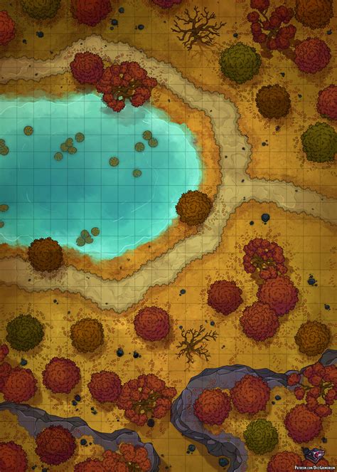 Autumnal Forest Lake Battle Map 20x28 Rroll20