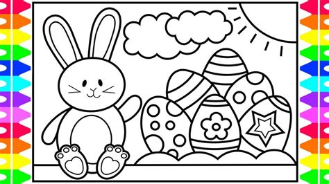 How To Draw The Easter Bunny And Eggs For Kids 🐰🌈🌸easter Drawings For