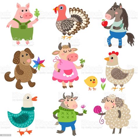 Set Of Cute Farm Animals Stock Illustration Download Image Now