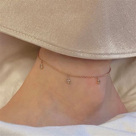 Solid Gold Ankle Bracelet Station Etsy