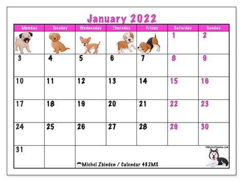 January 2022 Calendars “monday Sunday” Michel Zbinden En