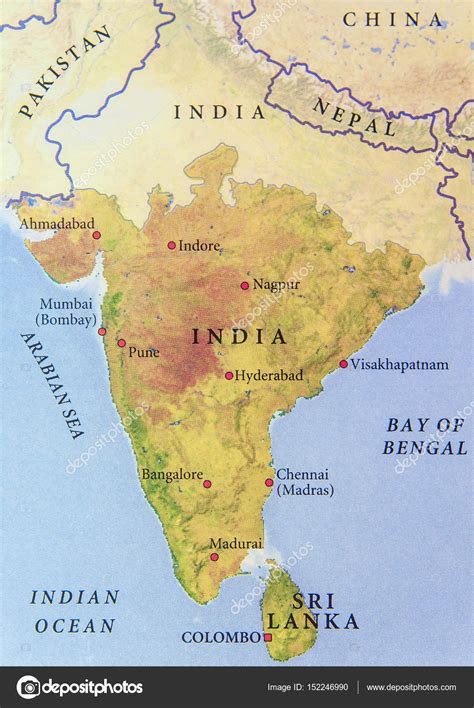 Geographic Map Of India With Important Cities — Stock Photo © Bennian