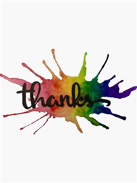 Rainbow Watercolor Splash Thank You Card Sticker For Sale By Kikapup