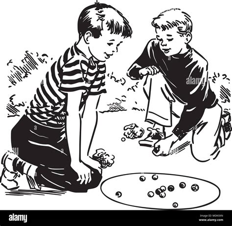 Boys Playing Marbles Retro Clipart Illustration Stock Vector Image