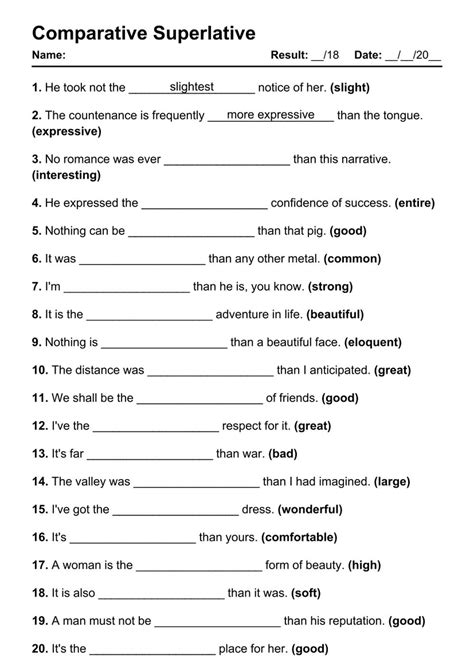 Printable Comparative Superlative PDF Worksheets With Answers