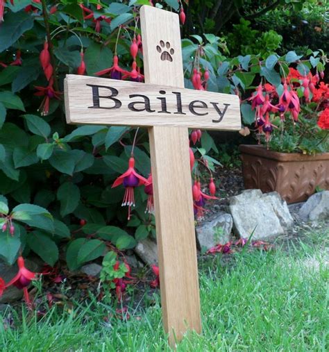 You could also include a saying, such as in loving memory of our favorite furry friend. Personalised Pet Memorial 12" Solid Oak Cross Wood Grave Marker | eBay | Personalized pet ...