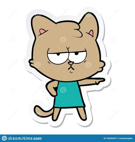 Sticker Of A Bored Cartoon Cat Pointing Stock Vector Illustration Of
