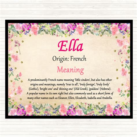 Ella Name Meaning Dinner Table Placemat Floral In 2020 With Images