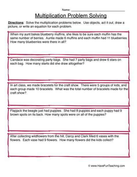 Worksheets On Multiplication Word Problems