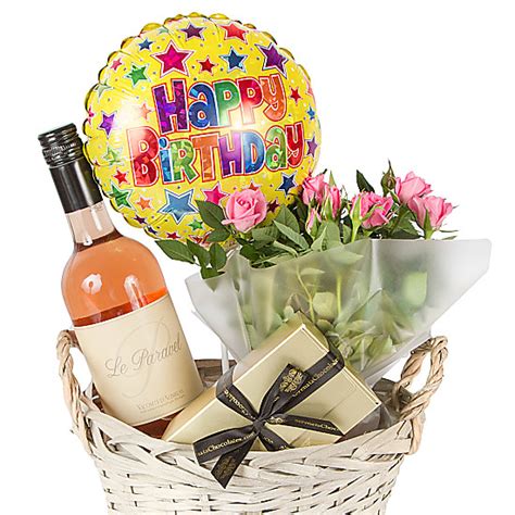 Send sweet thoughts their way with chocolate delivery gifts and decadent chocolate gift baskets from godiva, neuhaus, norman love, vosges and more, all sure to make any day delicious! Rose Wine Gift Basket Happy Birthday - delivered next day