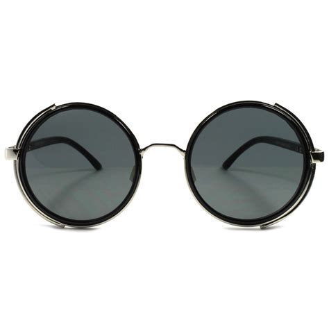 Silver Black Vintage Retro Steampunk Gothic Side Shield Hipster Round Sunglasses Ebay