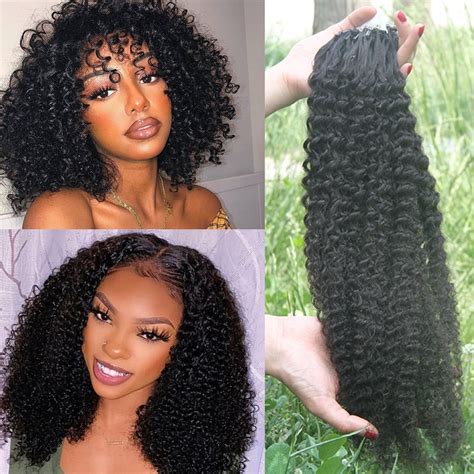 peruvian afro kinky curly micro ring hair extensions 1g s remy natural color 4 micro bead loop