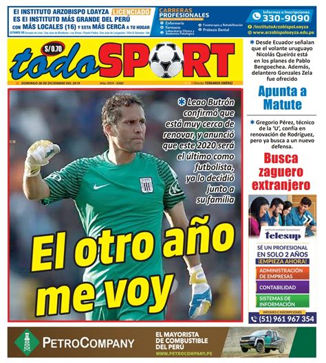 Portada impresa - Diario Todo Sport (29/12/2019) - Todo Sport