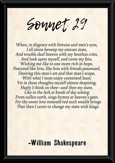 Sonnet 29 Poem By William Shakespeare Printable Poetry Wall Art In 2020 Poems By William