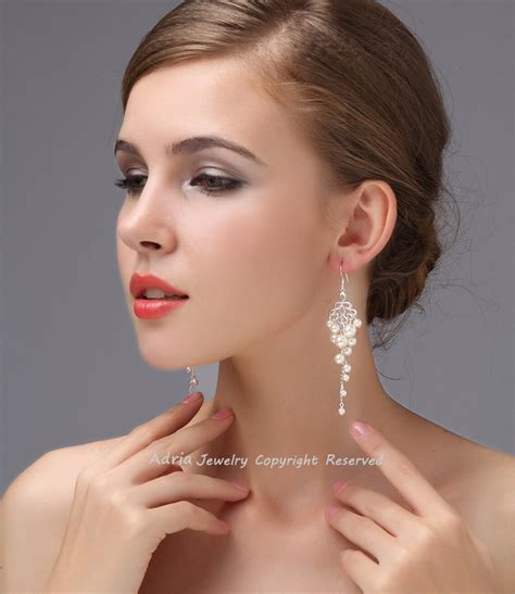 Bridal Chandelier Earrings Pearl Wedding Earrings Gold Etsy