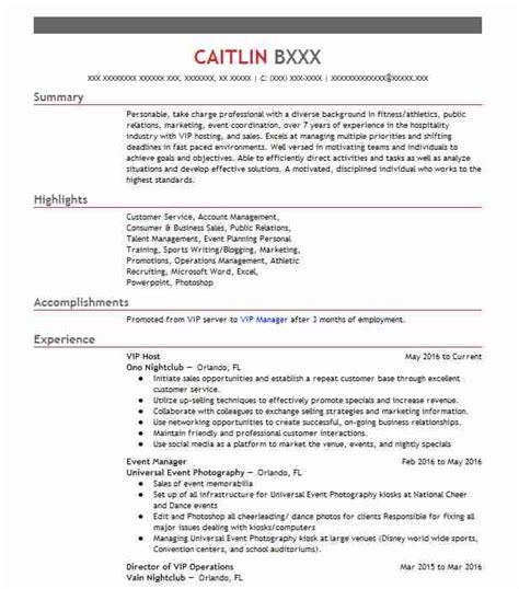 Cv sample (hotel & hospitality). VIP Casino Host Resume Example Horseshoe Casino & Hotel - Memphis, Indiana