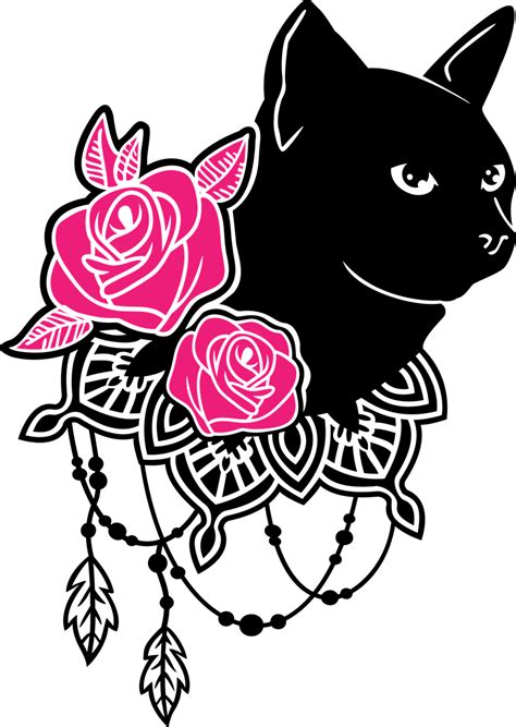 black cat pink rose icon free vector graphic on pixabay