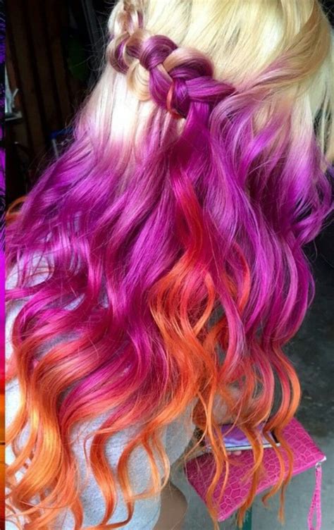 Blonde purple orange ombre dyed hair @allydestouttt | Long ...