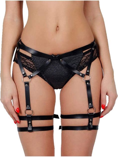 cacoo sexy women harness body bondage cage 2 pieces garter belt leather harness belt body