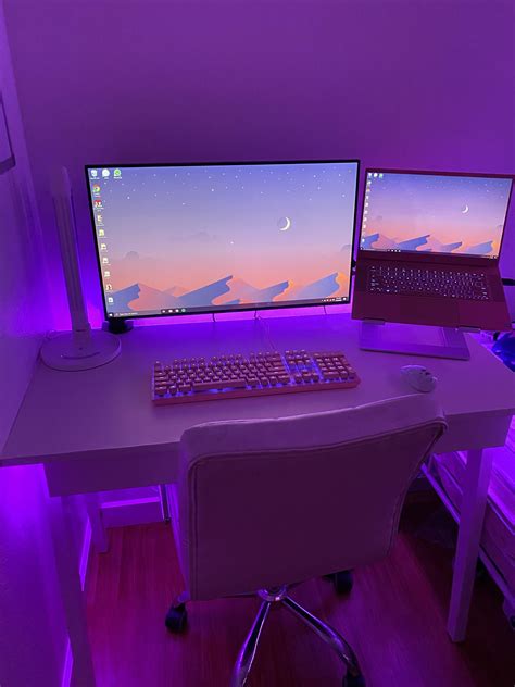 Pink And Purple Gaming Setup Cute Neon Pink And Purple Pc Gaming Setup