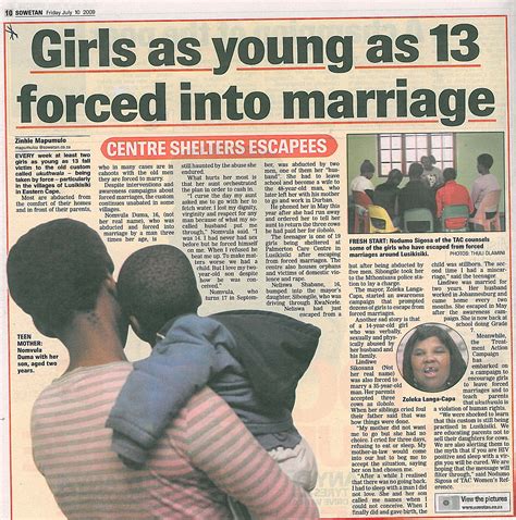 Girls As Young As 13 Forced Into Marriage Sowetan Gender Links