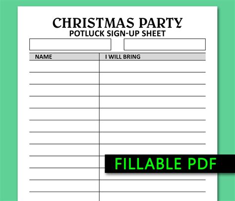 Christmas Party Potluck Sign Up Sheet Printable Fillable Pdf Etsy