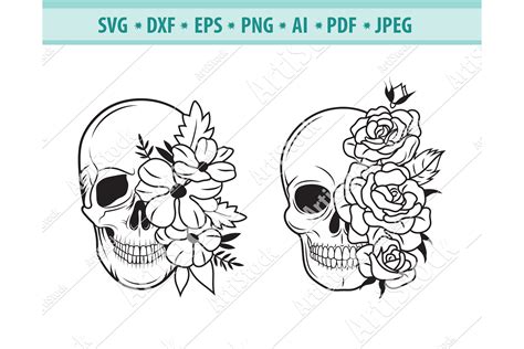 Flower Skull Clip Art Sugar Skull Svg Flower Skull Svg Floral Skull Svg