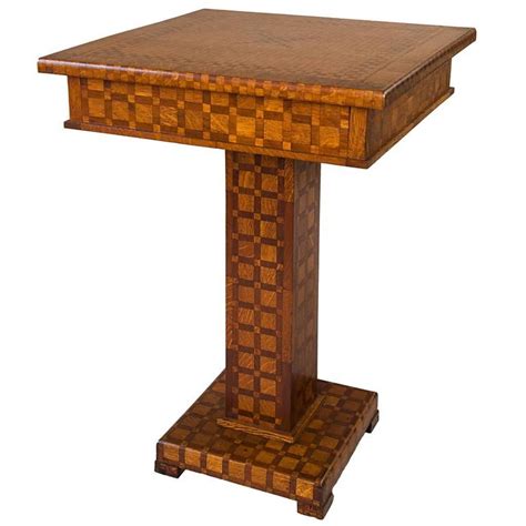 Folk Marquetry Occasional Table With Geometric Design Geometric