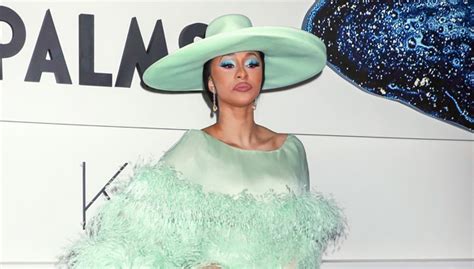 Cardi B Flaunted New Tongue Piercing In Green Slit Dress Video And Pics