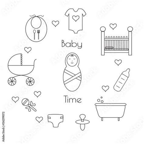 Set Of Baby Icons Supplies For Newborn Stock Image And Royalty Free