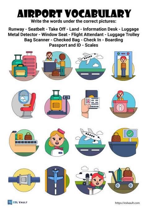 Free Airport Vocabulary With Pictures Worksheets In PDF Form These Handouts Have Various Words