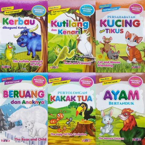 Buku Cerita Anak Bergambar Kisah Fabel Hewan Bilingual Full Color