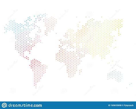 Dotted Map Of World Colorful Halftone Design Stock Vector