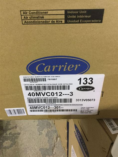 Carrier r410a 5.5 tr ducted air conditioning unit. Carrier Indoor Air Conditioner Unit Model: 40MVC012---3