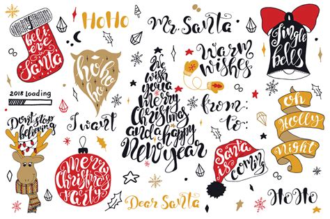 Merry Christmas Quotes Lettering Set 42467 Illustrations Design