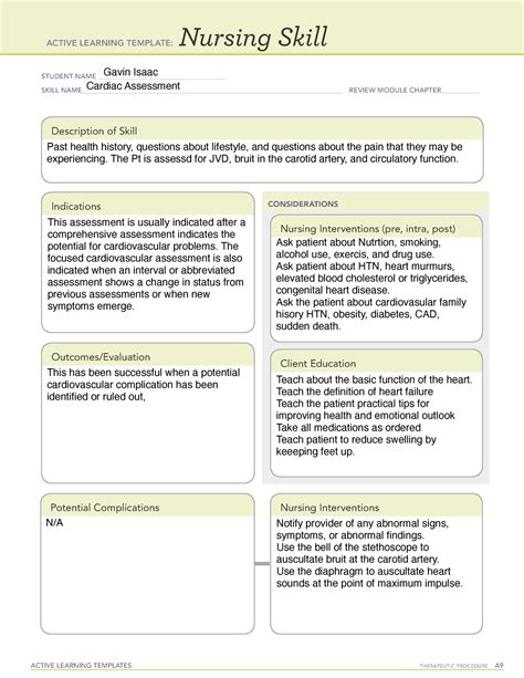 Skill Cardiac Assessent Active Learning Templates Therapeutic